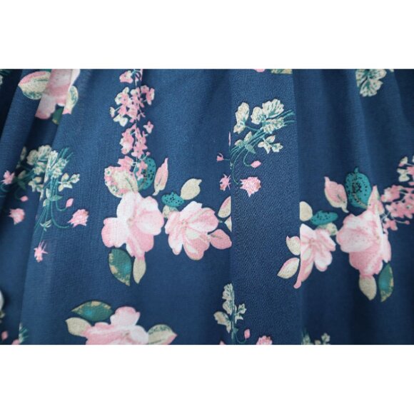 Lulus Floral Navy Blue Off-The-Shoulder Smocked Mini Dress Long Sleeves Womens S - Picture 14 of 15